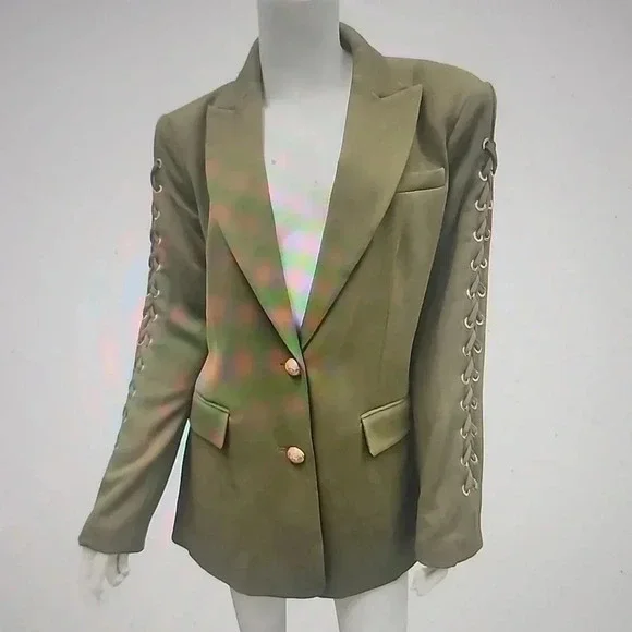 RAMY BROOK OVERSIZED OLIVE MAVE LACE UP SLEEVE BLAZER SIZE 4 - Picture 7 of 8